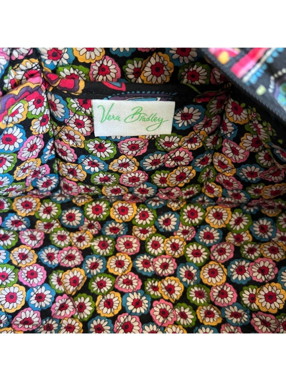 Vera Bradley Quilted Cotton Duffel Bag With Paisley & Floral Pattern Black - Picture 5 of 6